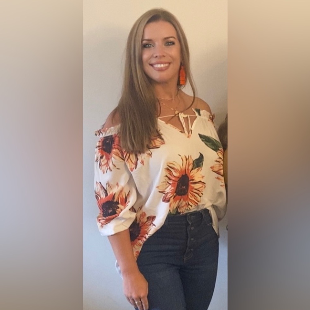 Sunflower Delight Ruffled Tassel Tie Off Shoulder Blouse